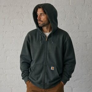 Carhartt Rain Defender Hoodie Mens 2XL Tall Green Zip Up Heavyweight